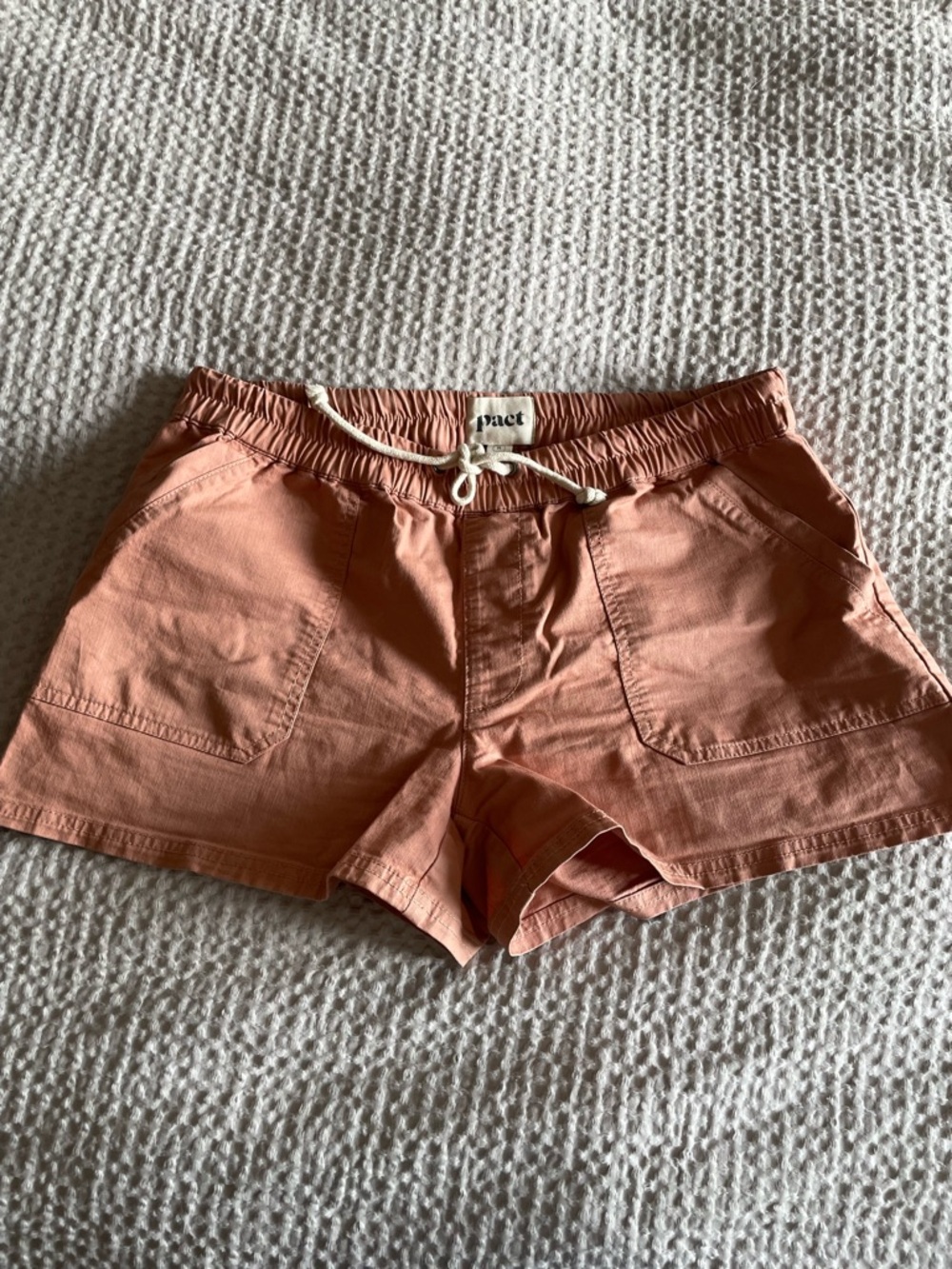 Pact Organic Cotton Drawstring Shorts | Peachy Coral | Size M | Sustainable